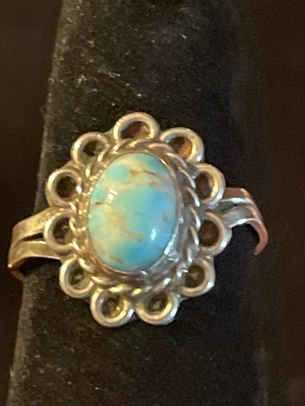 Vintage Sterling Silver Blue Stone Flower Ring. Small Size 3.5 “FCP” Mexico